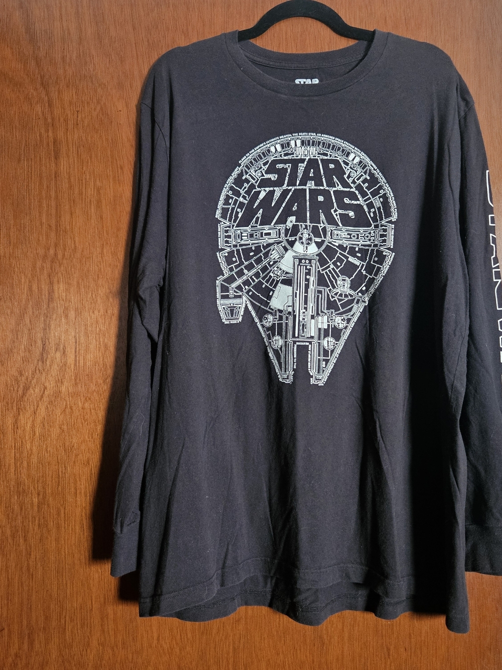Star Wars Black Long Sleeve Tee with White Millennium Falcon Print